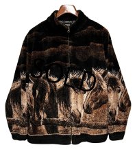 USA製 ビンテージ【OUTBACK】【馬】総柄【プリント】【フリースジャケット】ジップアップジャケット 