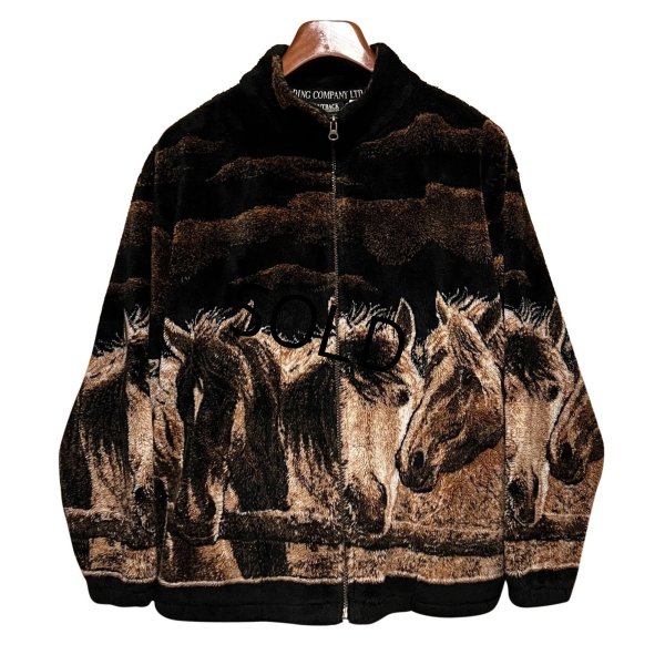 画像1: USA製 ビンテージ【OUTBACK】【馬】総柄【プリント】【フリースジャケット】ジップアップジャケット 