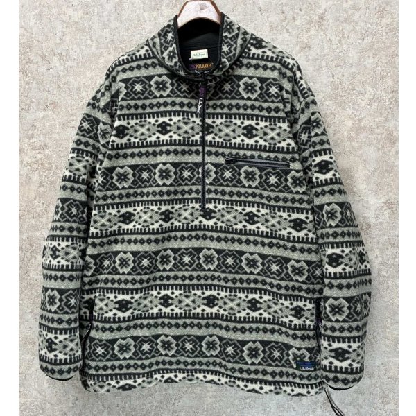 画像1: 90's 【L.L.Bean】ビンテージ【ＬＬビーン】【WINDBLOCK SERIES】 ポーラテック  グレー 【雪柄】総柄【ハーフジップフリース】アノラックフリース サイズXL程度 
