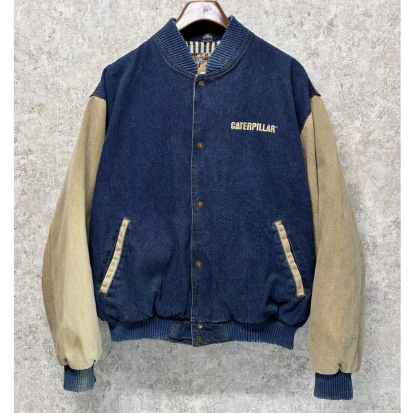 画像1: 【ビンテージ】【TURNING POINT】ターニングポイント CATERPILLAR【キャタピラー】デニムｘベージュ 袖切替【スタジャン】【サイズＬ】 