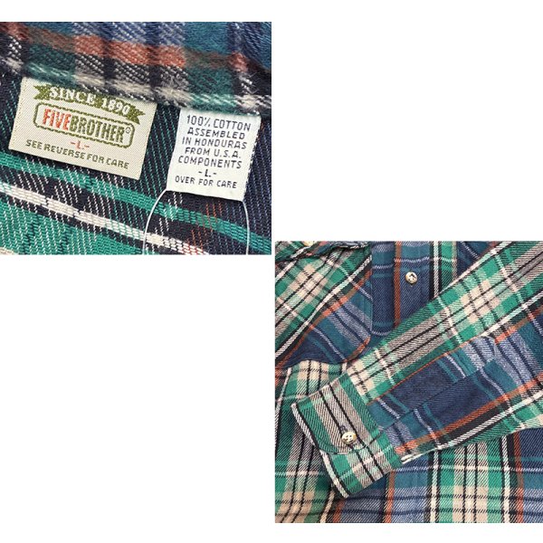 画像2: 90's 【ビンテージ】 【FIVEBROTHER】ファイブブラザー【紺ｘ緑ｘ赤】チェック ネルシャツ　サイズＬ 