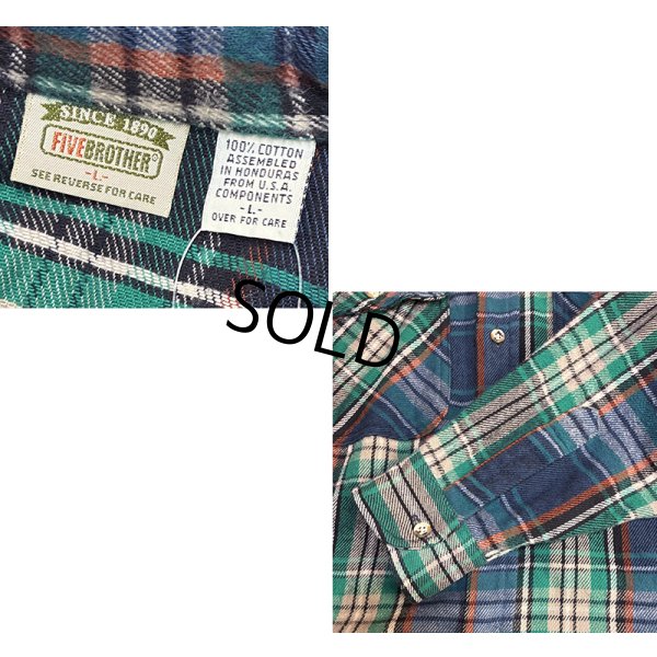 画像2: 90's 【ビンテージ】 【FIVEBROTHER】ファイブブラザー【紺ｘ緑ｘ赤】チェック ネルシャツ　サイズＬ 