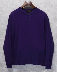 USA製【90's】【ビンテージ】【エディーバウアー】紫【ヘンリーネックロンT】コットンセーター【サイズＬ】 