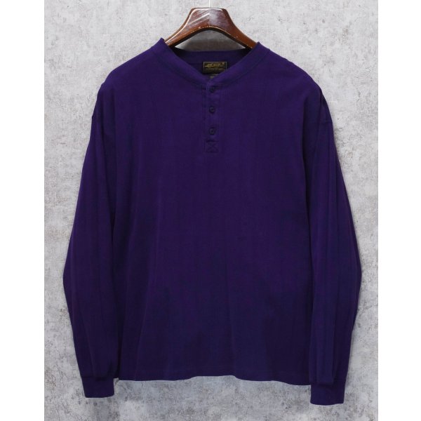 画像1: USA製【90's】【ビンテージ】【エディーバウアー】紫【ヘンリーネックロンT】コットンセーター【サイズＬ】 