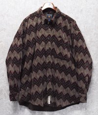 【CHAPS】チャップス【ラルフローレン】【POLO ralph lauren】【エンジ×緑】模様プリント ボタンダウン【コーデュロイシャツ】【サイズXL】 