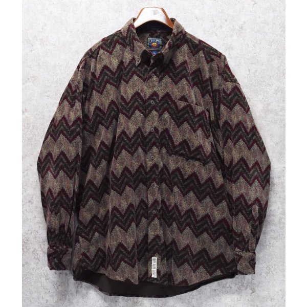 画像1: 【CHAPS】チャップス【ラルフローレン】【POLO ralph lauren】【エンジ×緑】模様プリント ボタンダウン【コーデュロイシャツ】【サイズXL】 