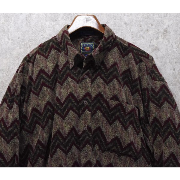 画像4: 【CHAPS】チャップス【ラルフローレン】【POLO ralph lauren】【エンジ×緑】模様プリント ボタンダウン【コーデュロイシャツ】【サイズXL】 