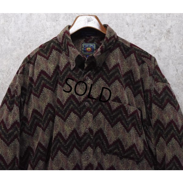画像4: 【CHAPS】チャップス【ラルフローレン】【POLO ralph lauren】【エンジ×緑】模様プリント ボタンダウン【コーデュロイシャツ】【サイズXL】 