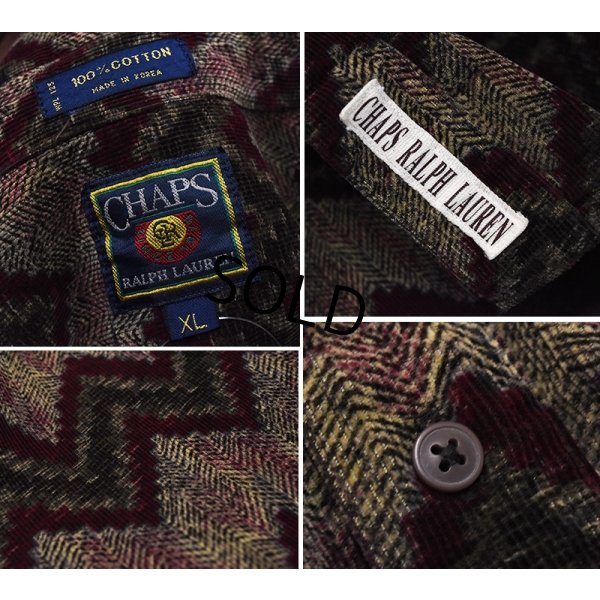 画像2: 【CHAPS】チャップス【ラルフローレン】【POLO ralph lauren】【エンジ×緑】模様プリント ボタンダウン【コーデュロイシャツ】【サイズXL】 