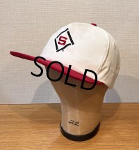程度良好!! 【USA製】K-Products【ビンテージ】【Sマーク】刺繍ロゴ【白×赤】BBキャップ【ベースボールキャップ】 
