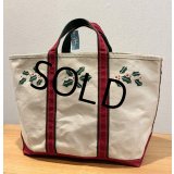 【80’s】【ビンテージ】【L.L.bean】【エルエルビーン】赤ｘ緑【ヒイラギ】【キャンバス】【トートバッグ】【キャンバストート】 