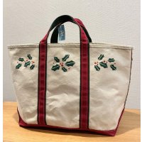 【80’s】【ビンテージ】【L.L.bean】【エルエルビーン】赤ｘ緑【ヒイラギ】【キャンバス】【トートバッグ】【キャンバストート】 