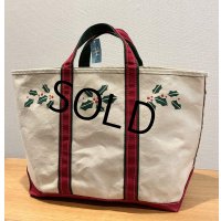 【80’s】【ビンテージ】【L.L.bean】【エルエルビーン】赤ｘ緑【ヒイラギ】【キャンバス】【トートバッグ】【キャンバストート】 