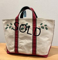【80’s】【ビンテージ】【L.L.bean】【エルエルビーン】赤ｘ緑【ヒイラギ】【キャンバス】【トートバッグ】【キャンバストート】 