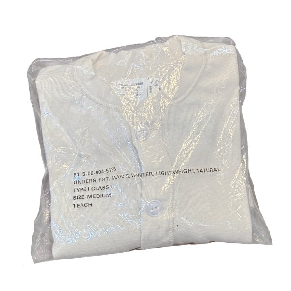 画像1: デッドストック【80's】【ビンテージ】【U.S.ARMY】【ウールｘコットン】ヘンリーネックロンＴ【アンダーシャツ】サイズM 