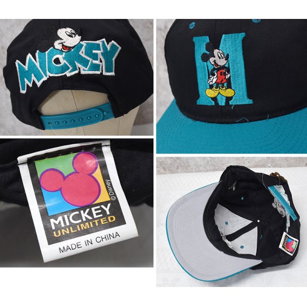 画像2: 【デッドストック】【MICKEY】ミッキーマウス【黒×エメラルド】刺繍入り【BBキャップ】  