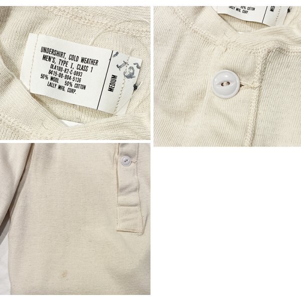 画像3: デッドストック【80's】【ビンテージ】【U.S.ARMY】【ウールｘコットン】ヘンリーネックロンＴ【アンダーシャツ】サイズM 