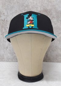【デッドストック】【MICKEY】ミッキーマウス【黒×エメラルド】刺繍入り【BBキャップ】  