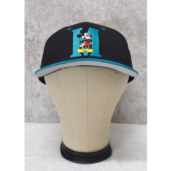 画像1: 【デッドストック】【MICKEY】ミッキーマウス【黒×エメラルド】刺繍入り【BBキャップ】  