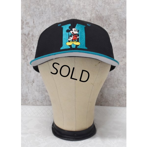 画像1: 【デッドストック】【MICKEY】ミッキーマウス【黒×エメラルド】刺繍入り【BBキャップ】  