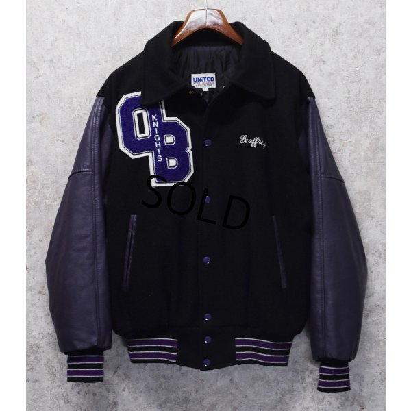 画像3: UNITED SPORT APPAREL【ビンテージ】【黒メルトンｘ紫レザー】【OLD BRIDGE】【スタジャン】【サイズL】 