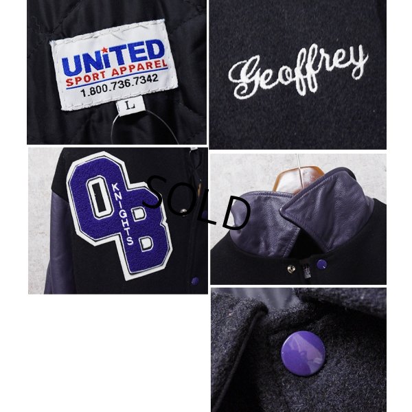 画像2: UNITED SPORT APPAREL【ビンテージ】【黒メルトンｘ紫レザー】【OLD BRIDGE】【スタジャン】【サイズL】 