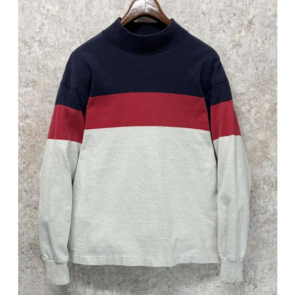 画像1: 90's【USA製】ビンテージ【L.L.Bean】LLビーン【紺×赤ｘグレー】【モックネック】ロンT【サイズL】 