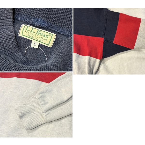 画像2: 90's【USA製】ビンテージ【L.L.Bean】LLビーン【紺×赤ｘグレー】【モックネック】ロンT【サイズL】 