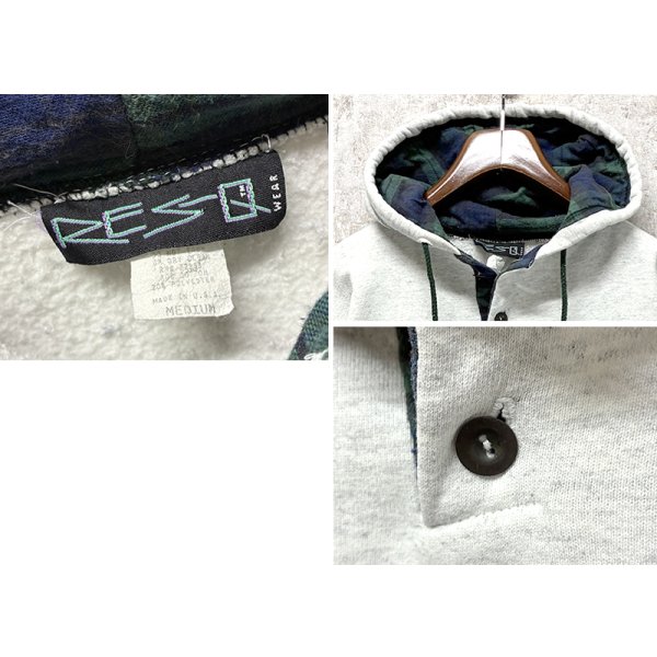 画像2: USA製 ビンテージ【RESQ】霜降りグレーｘブラックウォッチ【パーカー】【サイズM】 