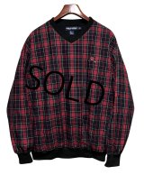 ビンテージ【POLO GOLF】【ポロゴルフ】【ラルフローレン】【RALPH LAUREN】【赤】タータンチェック【Vネック】【プルオーバー】【サイズM】 