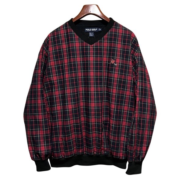 画像1: ビンテージ【POLO GOLF】【ポロゴルフ】【ラルフローレン】【RALPH LAUREN】【赤】タータンチェック【Vネック】【プルオーバー】【サイズM】 