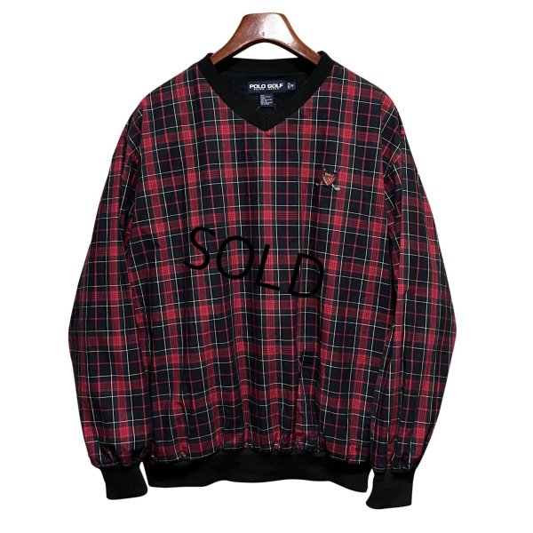 画像1: ビンテージ【POLO GOLF】【ポロゴルフ】【ラルフローレン】【RALPH LAUREN】【赤】タータンチェック【Vネック】【プルオーバー】【サイズM】 