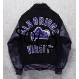UNITED SPORT APPAREL【ビンテージ】【黒メルトンｘ紫レザー】【OLD BRIDGE】【スタジャン】【サイズL】 