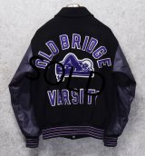 UNITED SPORT APPAREL【ビンテージ】【黒メルトンｘ紫レザー】【OLD BRIDGE】【スタジャン】【サイズL】 