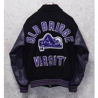 UNITED SPORT APPAREL【ビンテージ】【黒メルトンｘ紫レザー】【OLD BRIDGE】【スタジャン】【サイズL】 