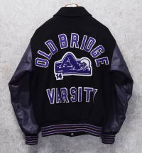 UNITED SPORT APPAREL【ビンテージ】【黒メルトンｘ紫レザー】【OLD BRIDGE】【スタジャン】【サイズL】 