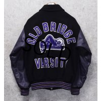 UNITED SPORT APPAREL【ビンテージ】【黒メルトンｘ紫レザー】【OLD BRIDGE】【スタジャン】【サイズL】 