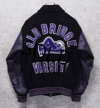 UNITED SPORT APPAREL【ビンテージ】【黒メルトンｘ紫レザー】【OLD BRIDGE】【スタジャン】【サイズL】 