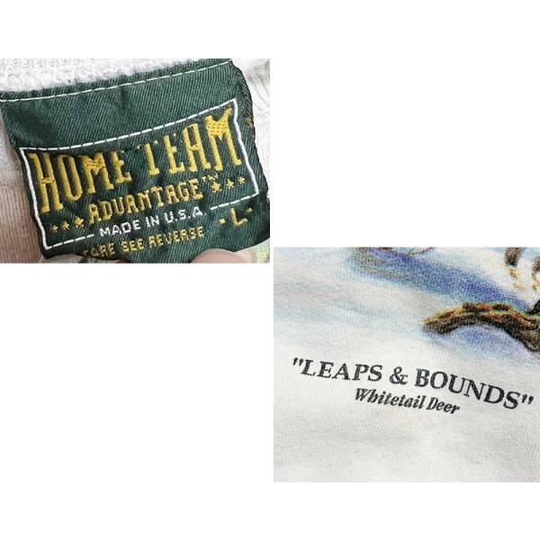 画像2: 90's~ USA製【ビンテージ】【Leaps & Bounds】【Whitetail Deer】【HOME TEAM】オジロジカ 鹿プリント【イラストスウェット】【サイズL】 