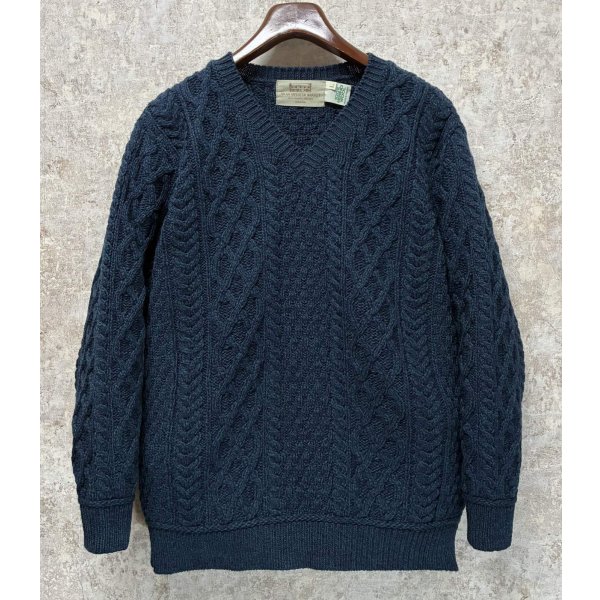 画像1: ほぼ未使用!!【アイルランド製】ビンテージ【ARAN SWEATER MARKET】【紺】マーブル 【Vネックセーター】アランセーター 【サイズL】  