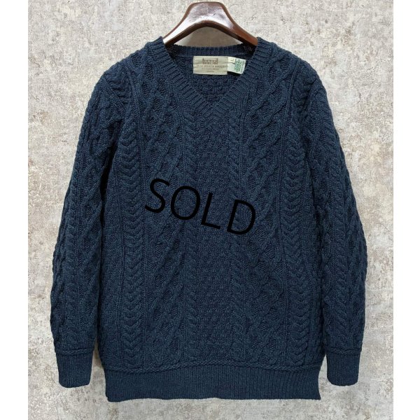 画像1: ほぼ未使用!!【アイルランド製】ビンテージ【ARAN SWEATER MARKET】【紺】マーブル 【Vネックセーター】アランセーター 【サイズL】  