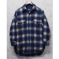 程度良好!! 〜80's【USA製】【ビンテージ】【ペンドルトン】Pendleton【青ｘベージュ】【シャドーチェック】【ウールシャツ】【サイズＭ】 