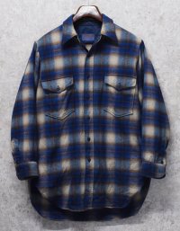 程度良好!! 〜80's【USA製】【ビンテージ】【ペンドルトン】Pendleton【青ｘベージュ】【シャドーチェック】【ウールシャツ】【サイズＭ】 