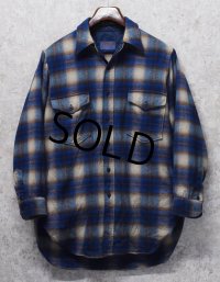 程度良好!! 〜80's【USA製】【ビンテージ】【ペンドルトン】Pendleton【青ｘベージュ】【シャドーチェック】【ウールシャツ】【サイズＭ】 