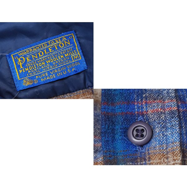 画像2: 程度良好!! 〜80's【USA製】【ビンテージ】【ペンドルトン】Pendleton【青ｘベージュ】【シャドーチェック】【ウールシャツ】【サイズＭ】 