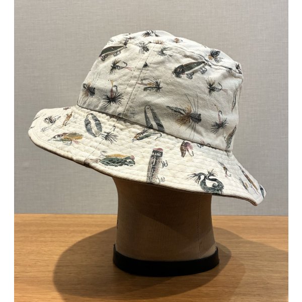 画像7: 程度良好!! USA製【ビンテージ】生成りｘルアー 総柄【コットン】毛ばり 釣り【バケットハット】【サイズM】 