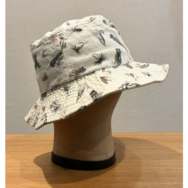 画像5: 程度良好!! USA製【ビンテージ】生成りｘルアー 総柄【コットン】毛ばり 釣り【バケットハット】【サイズM】 