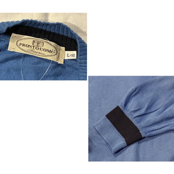 画像2: 90's【イタリー製】ビンテージ【PRONTO UOMO】プロントウォモ【青ｘ紺ライン】コットンｘレーヨン Vネックセーター 【サイズL】  