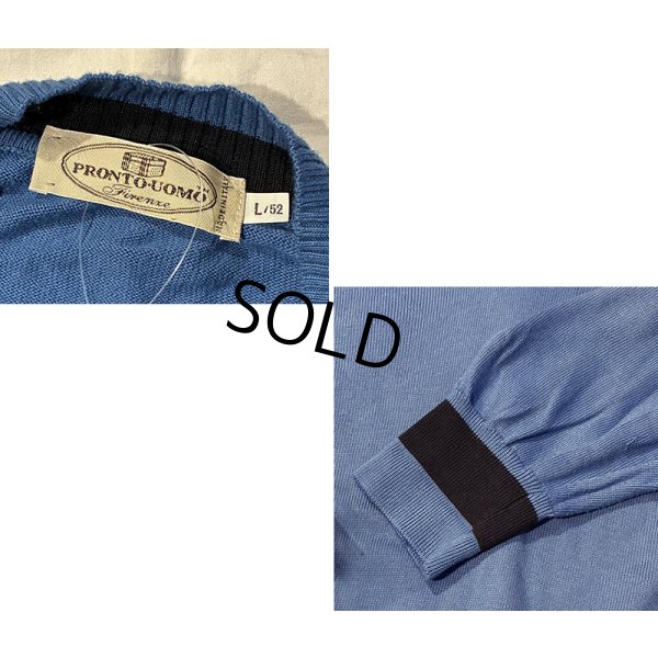 画像2: 90's【イタリー製】ビンテージ【PRONTO UOMO】プロントウォモ【青ｘ紺ライン】コットンｘレーヨン Vネックセーター 【サイズL】  