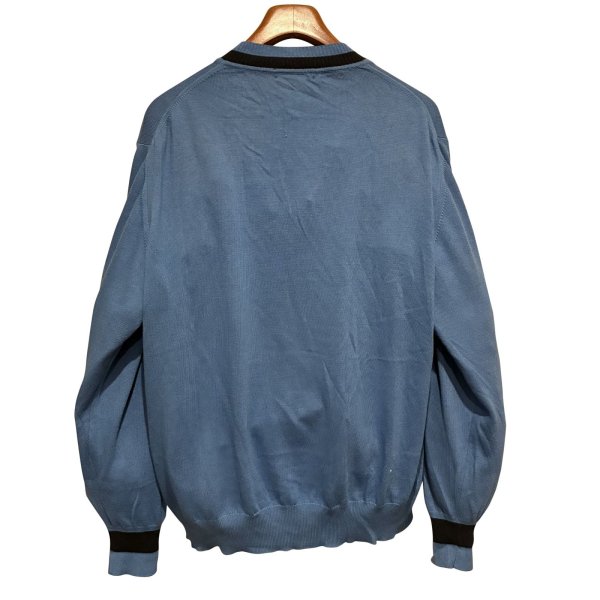 画像3: 90's【イタリー製】ビンテージ【PRONTO UOMO】プロントウォモ【青ｘ紺ライン】コットンｘレーヨン Vネックセーター 【サイズL】  